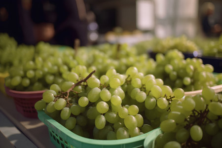 Grapes on the counter in the supermarket. Selective focus.の素材
