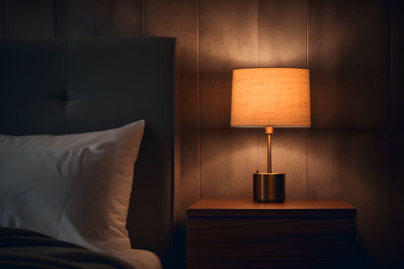 Lamp on a bedside table in the bedroom. 3d renderingの素材