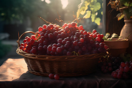 Basket of red grapes in a vineyard on a sunny dayの素材