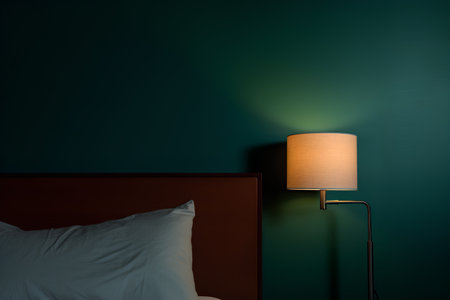 Lamp on the bed in the morning. 3d rendering.の素材