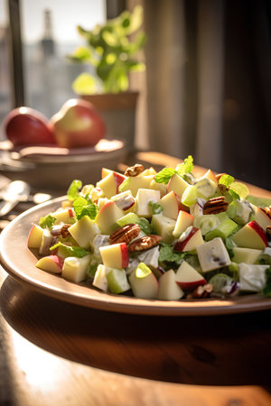 Fresh fruit salad with apple, pear, walnut and gorgonzola cheeseの素材