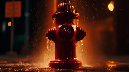 Red fire hydrant on a dark background. Fire protection concept.の素材