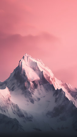 Snowy mountains at sunset, 3d render. Computer digital drawing.の素材