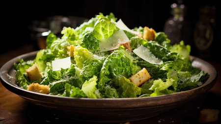 Fresh caesar salad with parmesan cheese and croutonsの素材