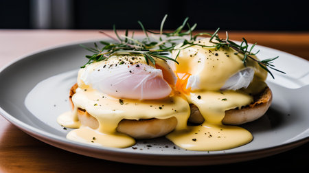 Eggs benedict with mustard and hollandaise sauceの素材