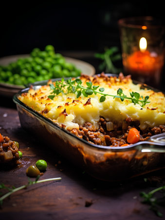 Potato casserole with minced meat, green peas and thymeの素材