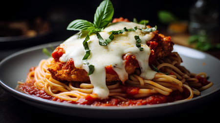 Spaghetti Bolognese with mozzarella cheese and tomato sauceの素材
