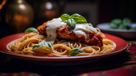 Spaghetti Bolognese with parmesan cheese and basilの素材