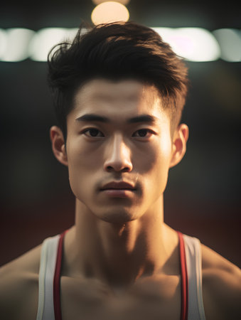 Portrait of a young handsome asian man in sportswearの素材