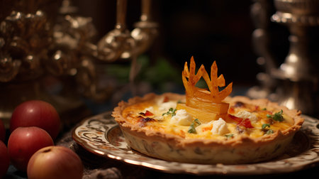 Quiche Lorraine. Traditional French cuisine. Dark background. Selective focus.の素材