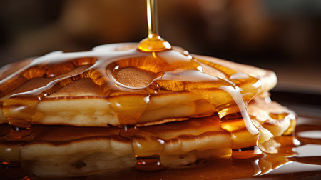 Pancakes with honey on a dark background. Close-up.の素材