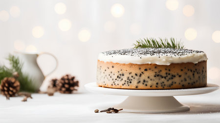 Christmas cake with poppy seeds on a white background. Selective focus.の素材