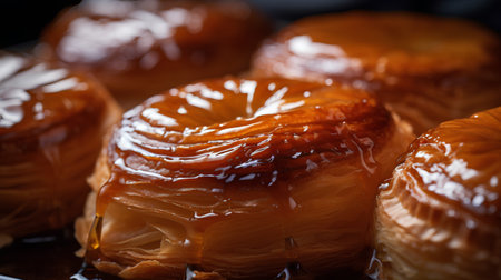 Traditional Turkish dessert baklava with honey. Selective focus. Toned.の素材