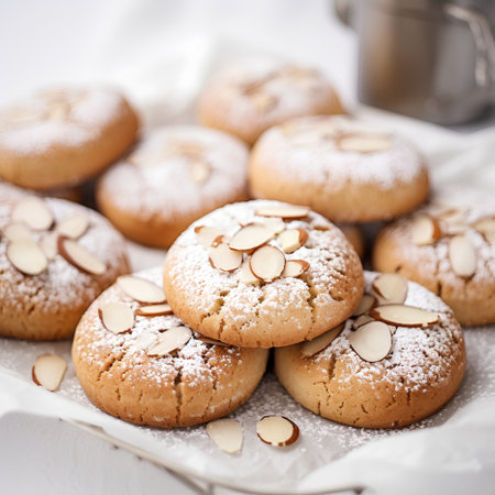 Homemade cookies with almonds on a white background. Selective focus.の素材
