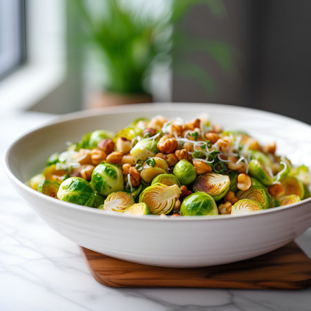 Healthy salad with brussels sprouts and pine nuts.の素材
