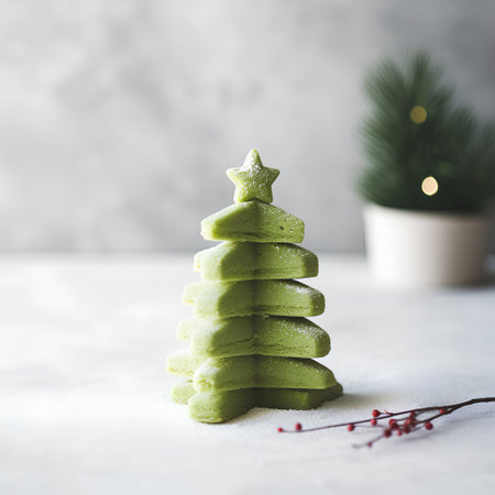 Christmas tree made of marshmallows on a light background, squareの素材