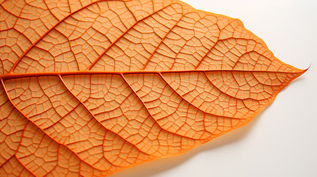 Macro closeup of orange leaf texture, natural pattern background.の素材