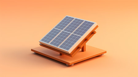 Solar panel on stand isolated on orange background. 3d render.の素材