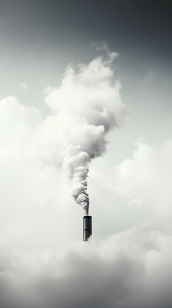Smoke from the chimney of an industrial plant in the cloudsの素材