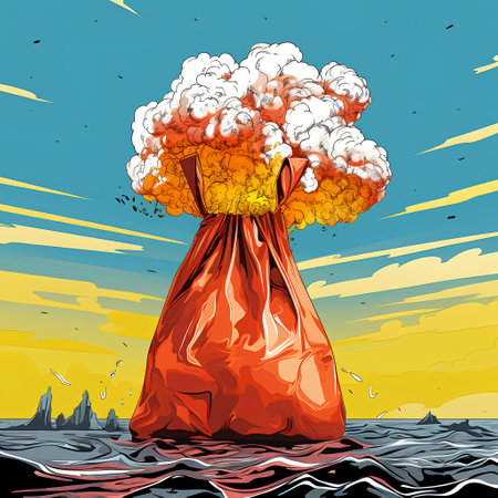 Big explosion in the sea. Vector illustration of a huge bomb.の素材