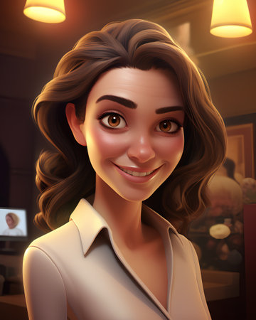Portrait of a beautiful young woman in a cafe. 3d renderingの素材
