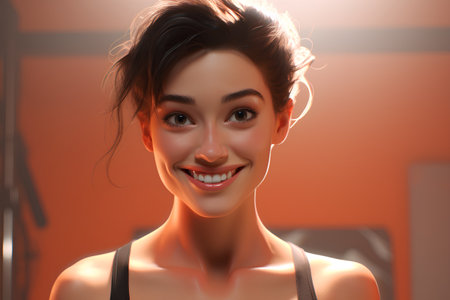 Portrait of a beautiful young woman smiling at camera. 3d renderingの素材