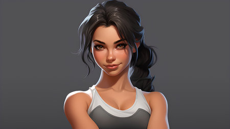 Portrait of beautiful young woman with black hair. Vector illustration.の素材