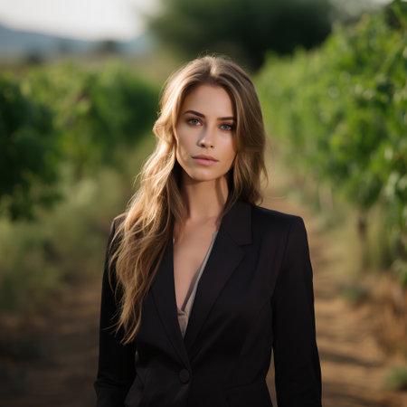Portrait of a beautiful young woman in vineyard. Beauty, fashion.の素材