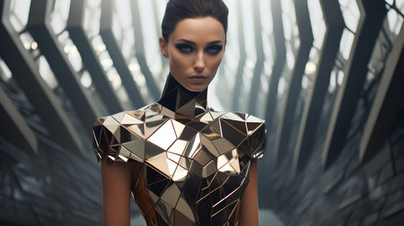 Fashion portrait of a beautiful woman in a golden dress. 3d renderingの素材