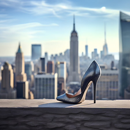High heel shoes on the background of New York City. 3d renderingの素材