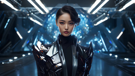 Futuristic woman in futuristic suit. Sci-fi concept. 3D Renderingの素材