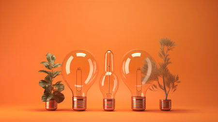 Light bulbs on orange background. 3D illustration. Idea concept.の素材