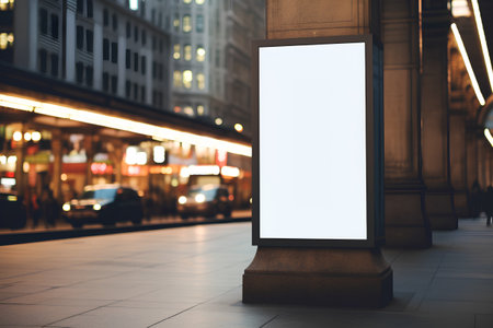 Blank vertical street billboard in city at night. 3d rendering.の素材