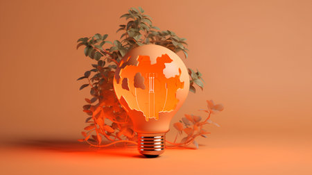 Light bulb with world map inside. 3D illustration. Idea concept.の素材