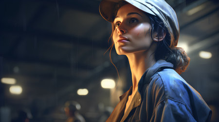 Portrait of a beautiful young woman in a raincoat and cap.の素材