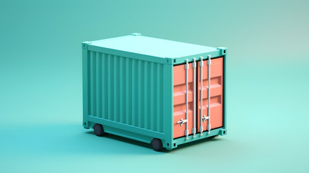3D rendering of a cargo container isolated on green background with shadowの素材