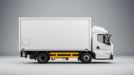 White delivery truck on a gray background. 3d rendering mock upの素材