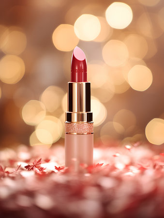 Lipstick on golden bokeh background. 3d renderingの素材