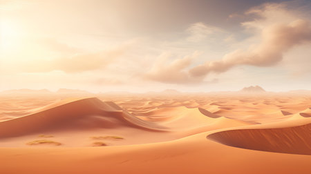 Desert landscape with sand dunes at sunset. 3d renderの素材