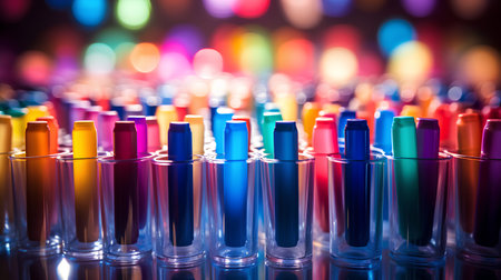 Group of colorful pens on colorful background with bokeh effect.の素材