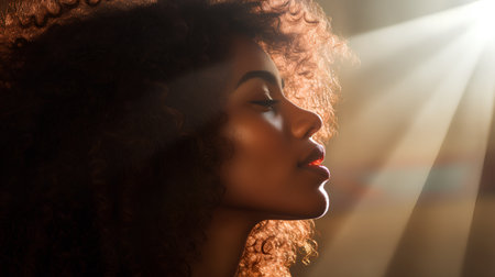 Portrait of a beautiful african american woman with curly hairの素材