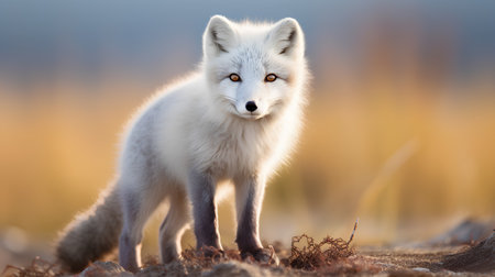 Portrait of a wild arctic fox (Vulpes vulpes) at sunset.の素材