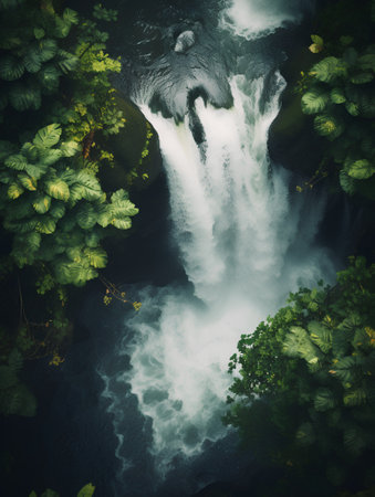 Aerial view of a waterfall in the rainforest. Toned.の素材