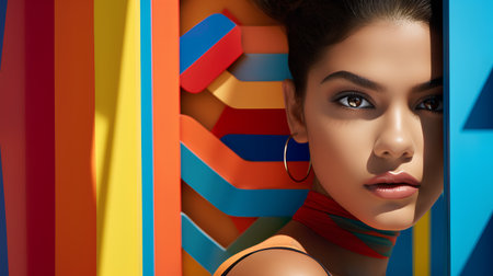 Fashion portrait of young beautiful brunette woman with bright make-up.の素材