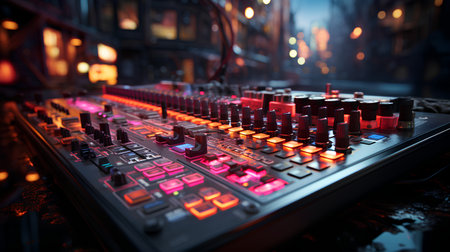 Dj mixer in a nightclub, 3d rendering toned imageの素材