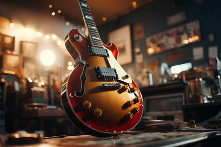 Electric guitar on the background of the bar counter. Musical instrument.の素材