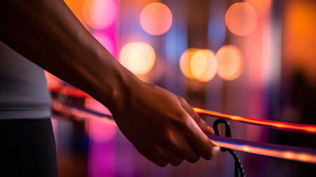 Close up of a female hand holding a railing with a blurred backgroundの素材