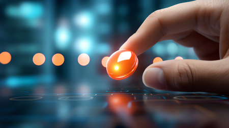 Finger pressing a button on a touch screen interface. 3d renderingの素材