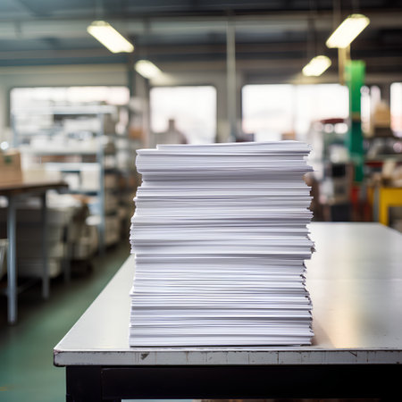 Pile of documents on the table in warehouse. Shallow depth of fieldの素材