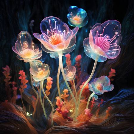 Beautiful flowers in the water. 3d rendering, 3d illustration.の素材